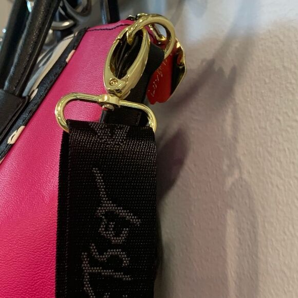 Betsey Johnson Pink and Black Satchel with Heart Print - Picture 9 of 16